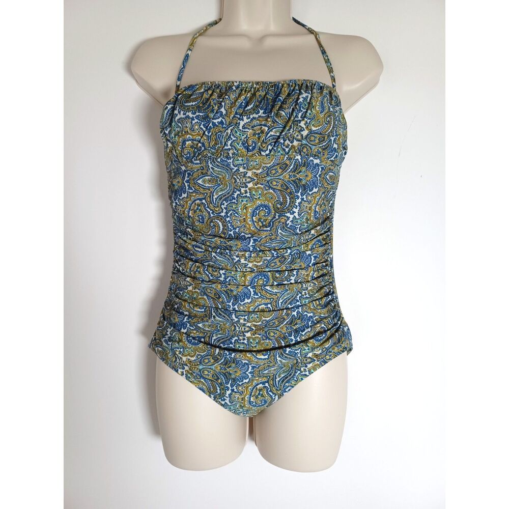 J.Crew Swimsuit One Piece Bandeau Strapless Halter Paisley Size 2 Beach Vacation